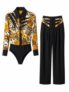 Vintage IIF Baroque Animal Style Bodysuit & Pant Set